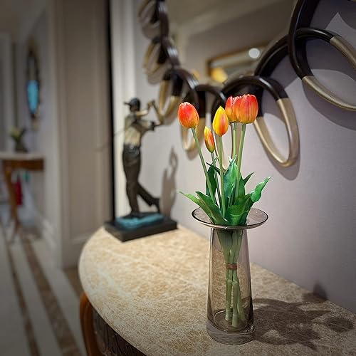 Miniatura 3 de Tulipanes falsos de tacto real de 16 pulgadas, flores artificiales con brotes, tallo flexible fácil de moldear, tulipanes sintéticos (jarrón no