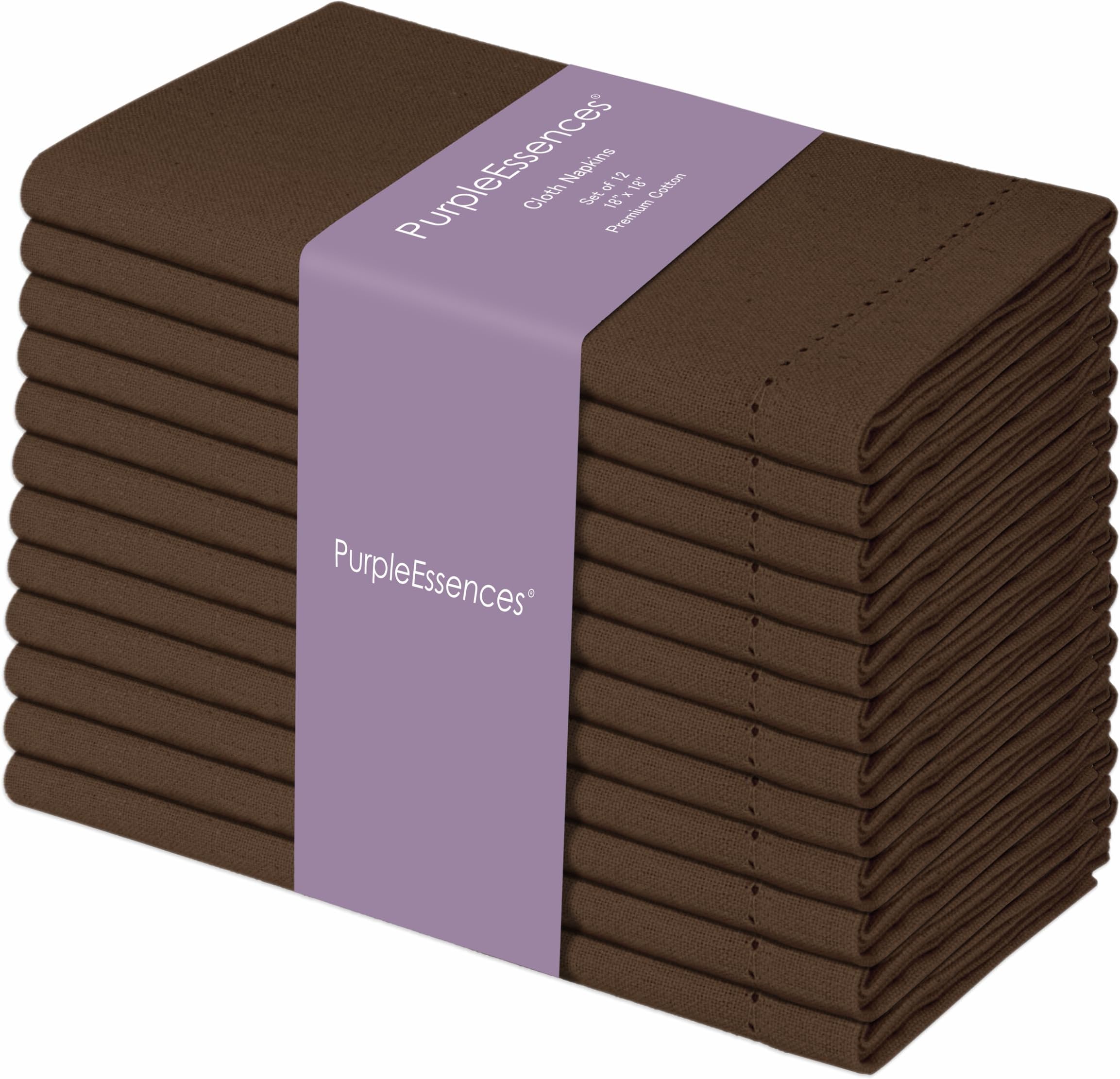 Set of 12 Hemstitch Cloth Dinner Napkins 100% Cotton - Soft Durable Washable - Ideal for Wedding Spring Easter Summer - Perfect Everyday Use Table Linen 18x18 - Nut Brown