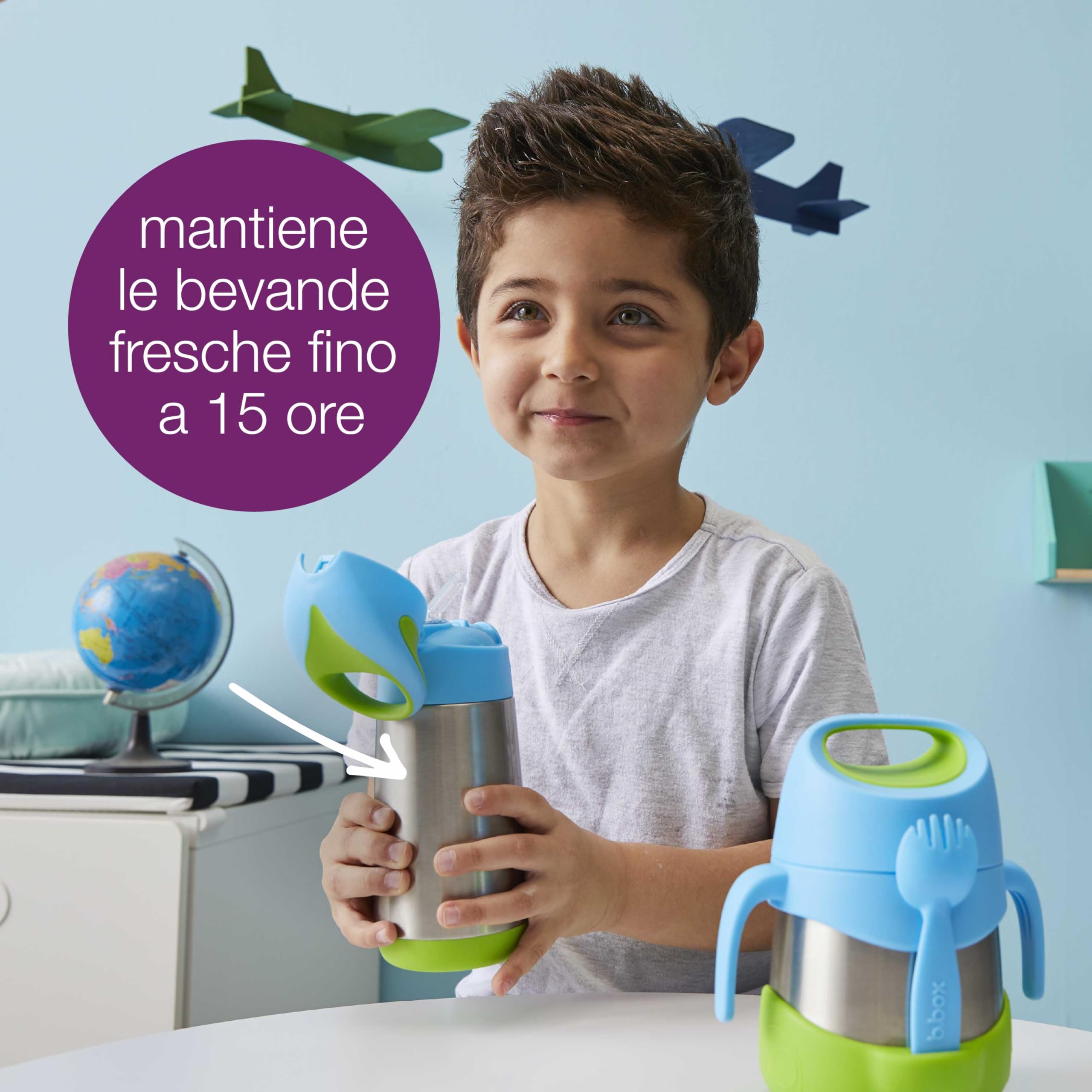 b.box Borraccia Termica | Borraccia Bambini in Acciaio Inossidabile a Doppia Parete | Mantiene le Bevande Fredde Fino a 15 Ore, Calde fino a 8 Ore | 500 ml