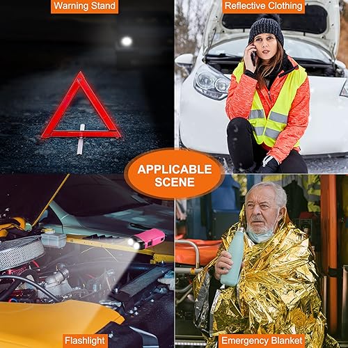 Miniatura 38 de THINKWORK - Kit de emergencia de automóvil, kit de asistencia de emergencia en carretera con cables de arranque de 10 pies, kit de primeros Rosado