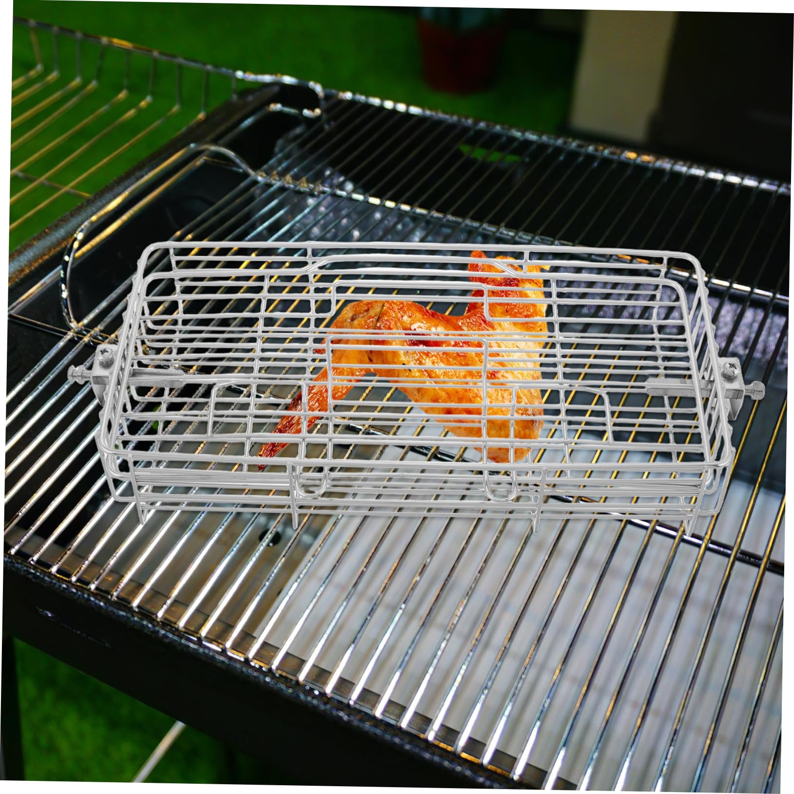 iplusmile Cesta De De Inoxidable Para Pescado y Pollo Soporte Ajustable y Rotatorio Para Barbacoa Para Cocinas De Parrilla