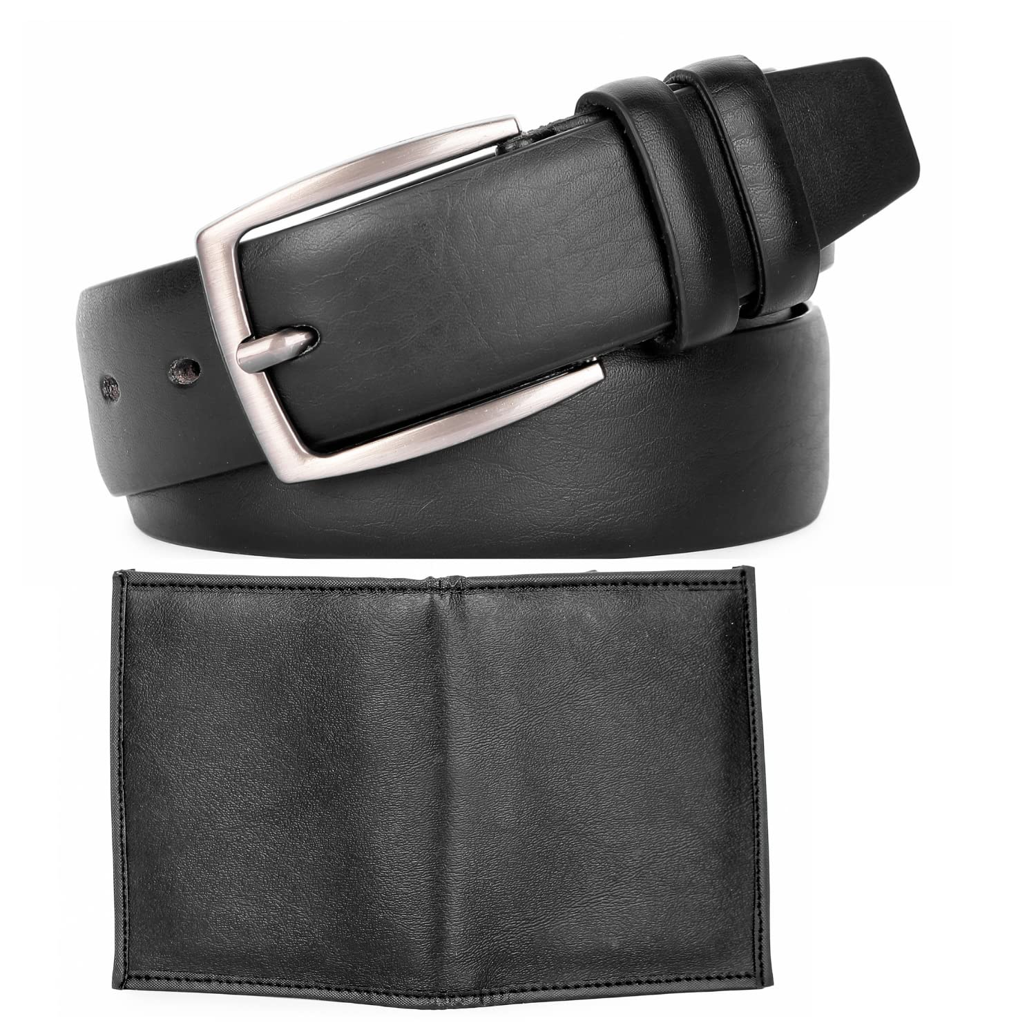 JUST JUNKIES Black Leather Wallet Reversible Leather Belt Combo Gift Set for Men