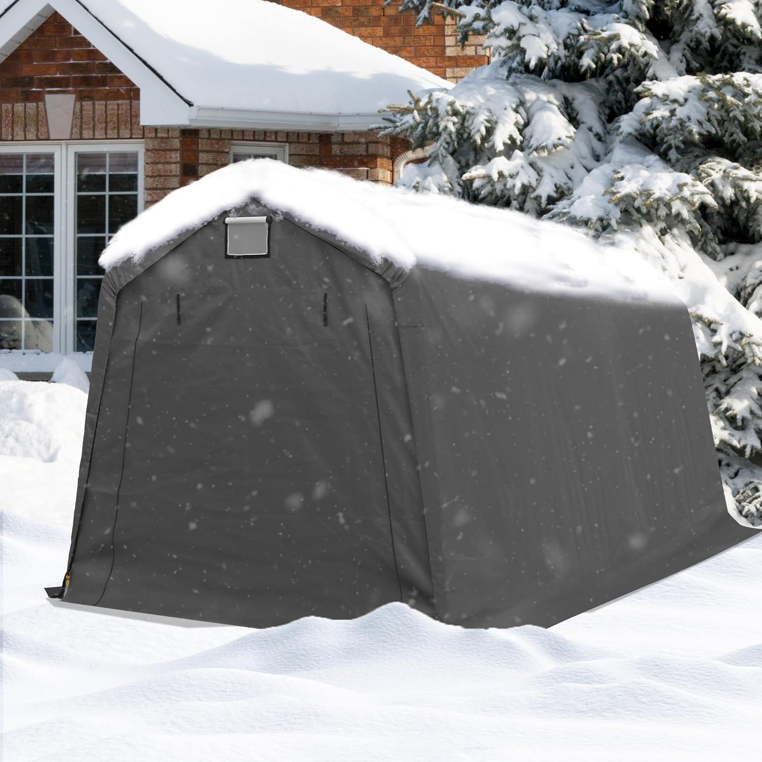 8x14 Ft Outdoor Storage Shelter, Heavy Duty Waterproof Portable Shed with Roll-up Zipper Door and Ventilated Windows for Motorcycle, Bike, Tools