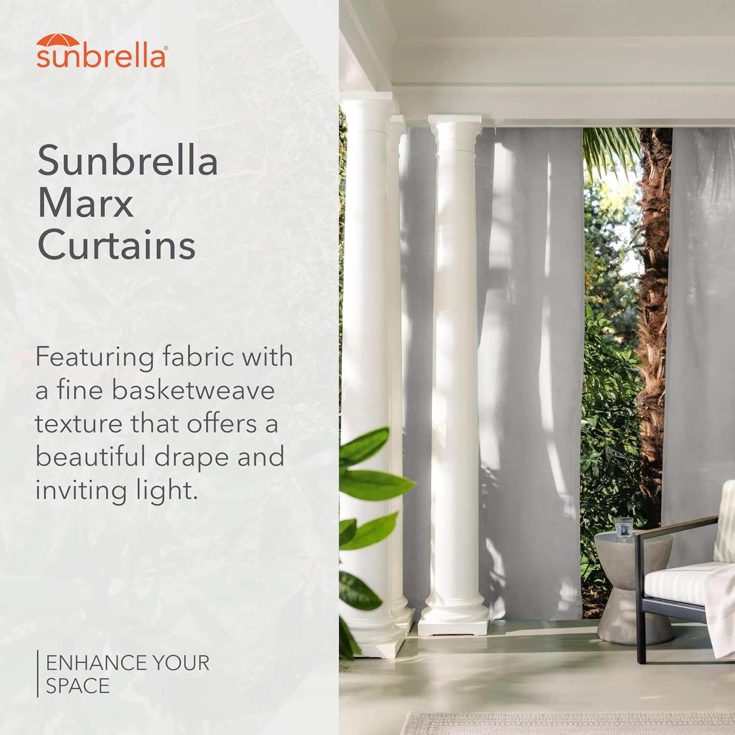 Sunbrella Marx Light Filtering Curtains | 50 in. W X 84 in. L | Gravel | Fade Proof Drapes with UV Protection | Versatile Hanging Options for Home Decor | Single Curtain Panel