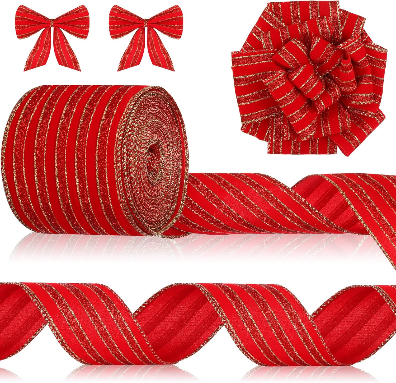 Syhood Christmas Wired Velvet Ribbon with Gold Edge, Waterproof Wrapping Velvet Decoration Ribbon for Xmas Wreath Bows Floral Craft Ornaments(Red,4 Inch by 60 Yard)