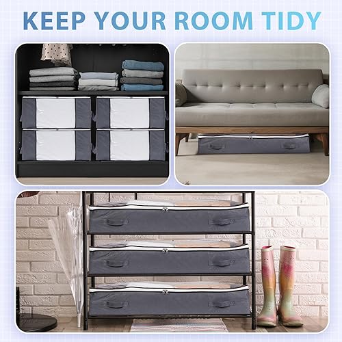 Miniatura 7 de Juego de 4 bolsas de almacenamiento, 84 L, contenedores de almacenamiento debajo de la cama de 90 L, organizador de armario plegables para ropa,