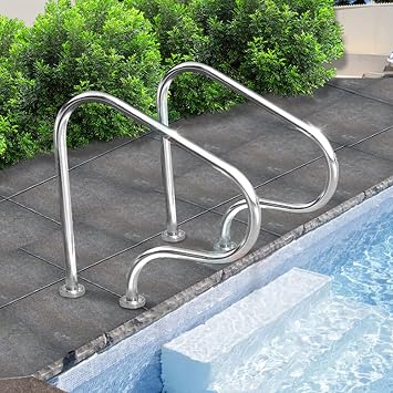 Pool Hand Rail 304 Stainless Steel Swimming Ladder Step Handrail Easy to Install Grab w/Swimming Armrest Cover