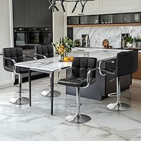 Vista 2 de Yaheetech - 4 taburetes de bar ajustables, taburetes de bar, taburetes de altura de mostrador, sillas de comedor giratorias hidráulicas de piel Negro