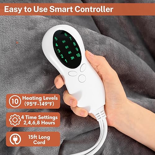 Miniatura 5 de Mokoya Manta eléctrica de calentamiento rápido, manta térmica Sherpa tamaño Queen 84 x 90 pulgadas, doble control, manta de calefacción de 10