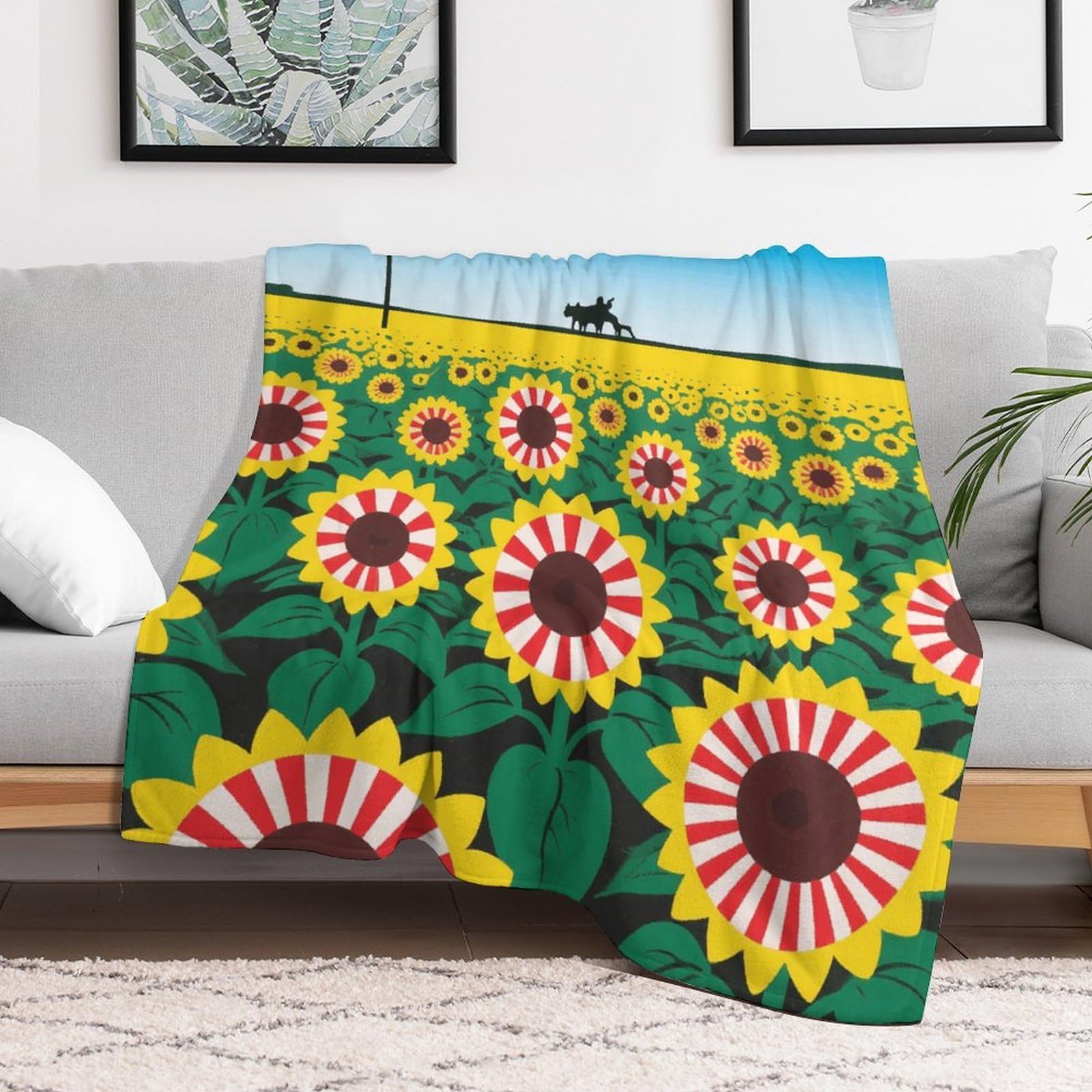 Custom Sunflower US-Flag Stripes Blanket Lightweight Flannel Fleece Throw for Couch Sofa Bed Luxury Soft Cozy Plush Lap Bedtime Blanket for All Seasons Bedroom Home Decor Gifts 50x60