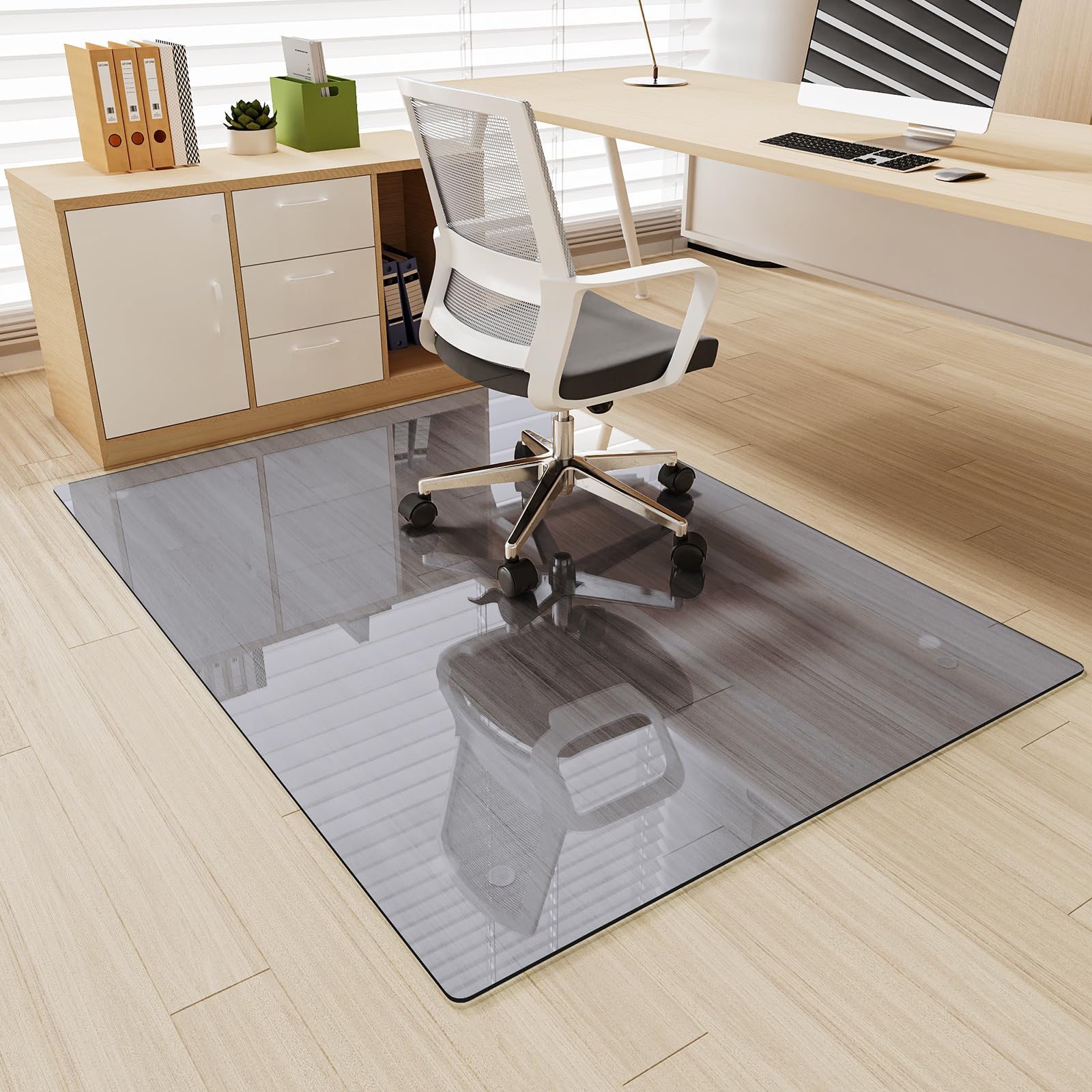 [Tempered Glass] 36" x 55" Glass Office Chair Mat for Carpet