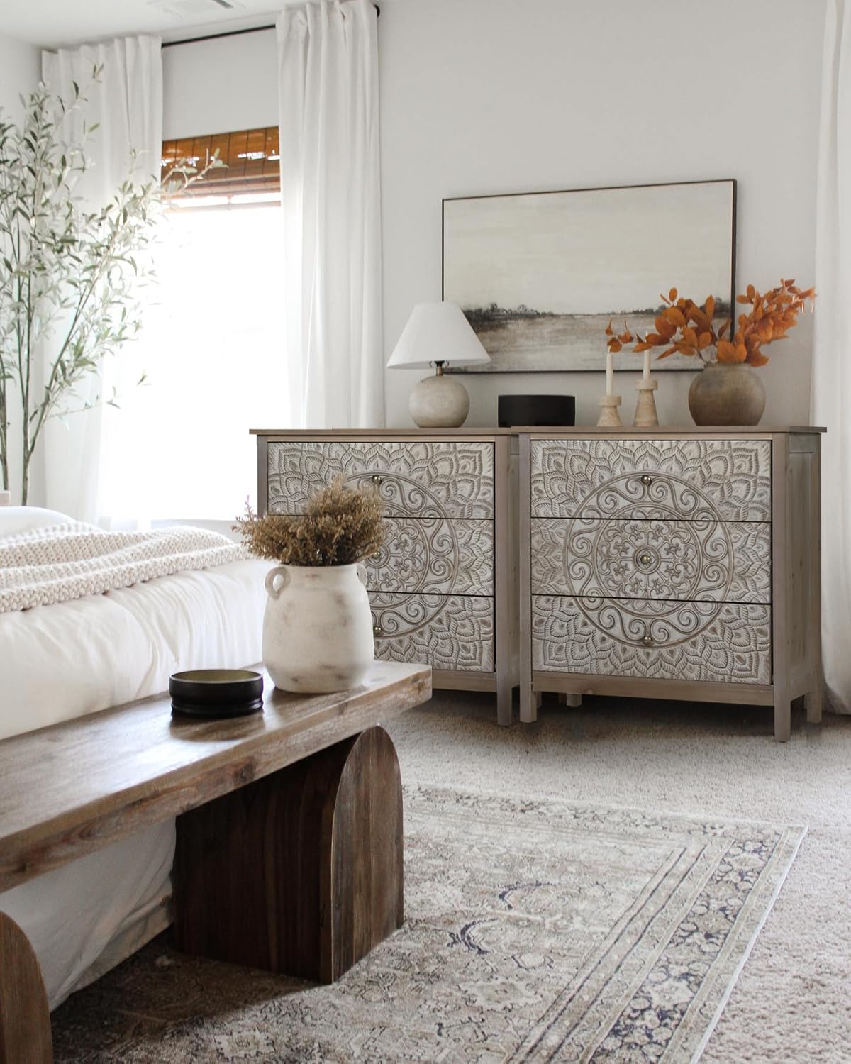 PHI VILLA Accent Cabinet with Drawers - Chest of Drawers Farmhouse Rustic Cabinet with 3 Drawers Entryway Storage Chest, Dresser