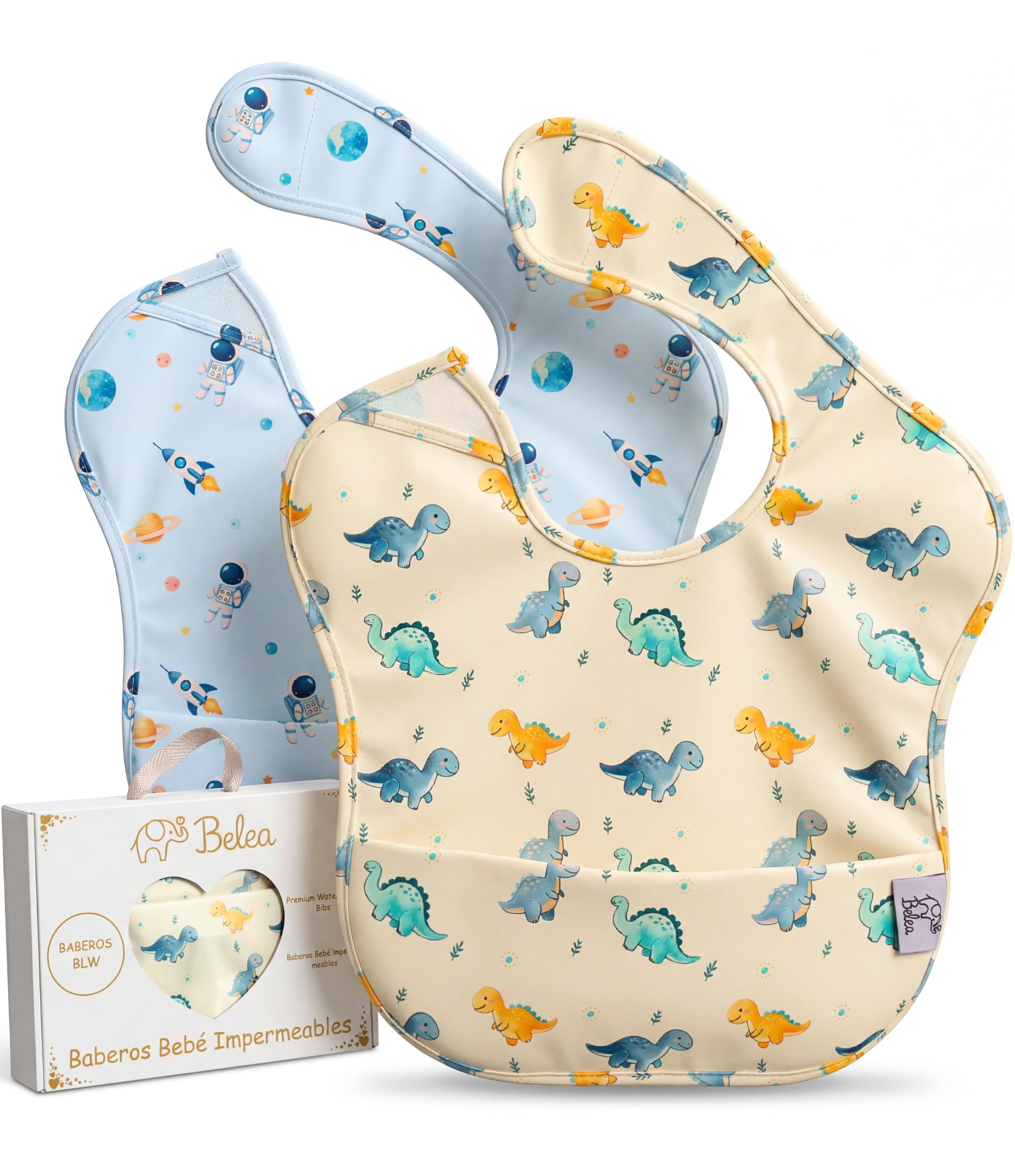 Pack 2 Baberos Bebe Impermeables Sin Mangas BLW 6 Meses a 5 Años Bolsillo Recogemigas Babete Impermeável Babero Infantil Sin BPA Regalo Baby Shower Cumpleaños Bebé
