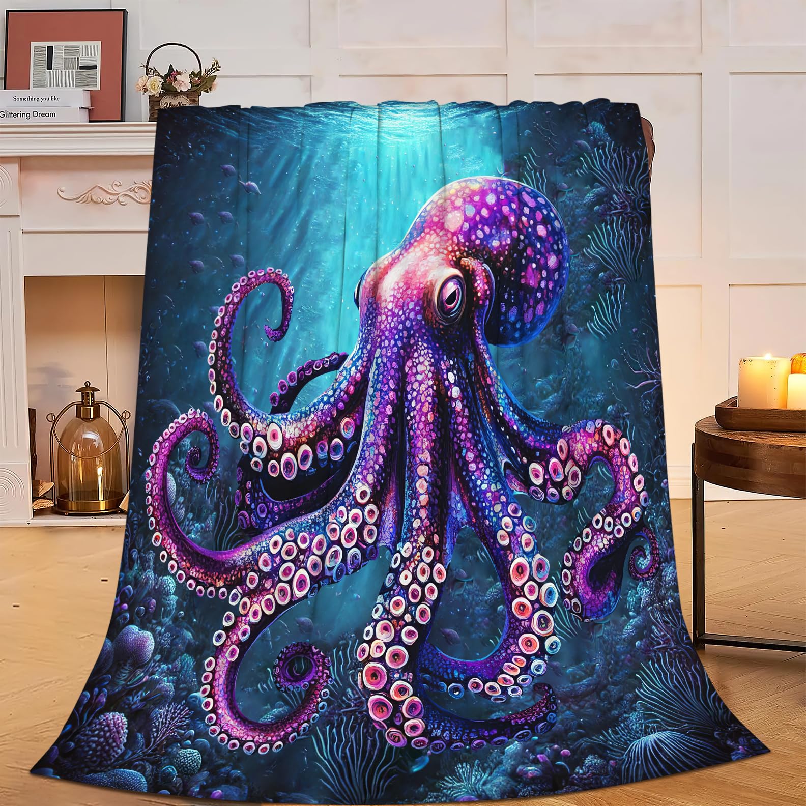 Ocean Octopus Blanket Soft Octopus Flannel Fleece Blanket Cozy Warm Nautical Decor Bedding Stuff Plush Throw Blanket Gifts for Lover Girls Boys Kids