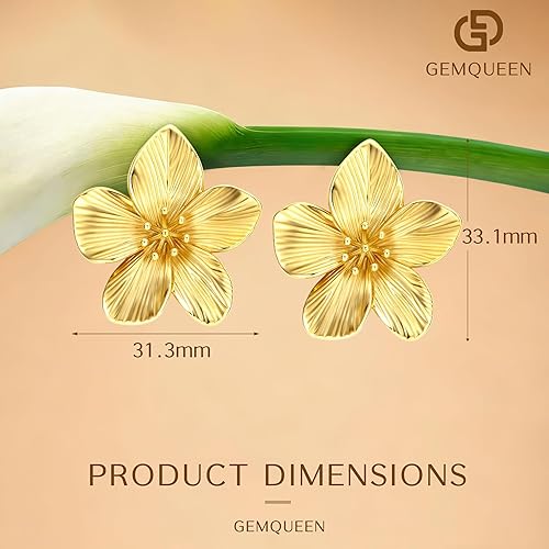 Miniatura 7 de Aretes de plata de ley 925 aretes colgantes chapados en oro de 14 quilates, hipoalergénicos, únicos, grandes, florales, gruesos, joyería para mujer