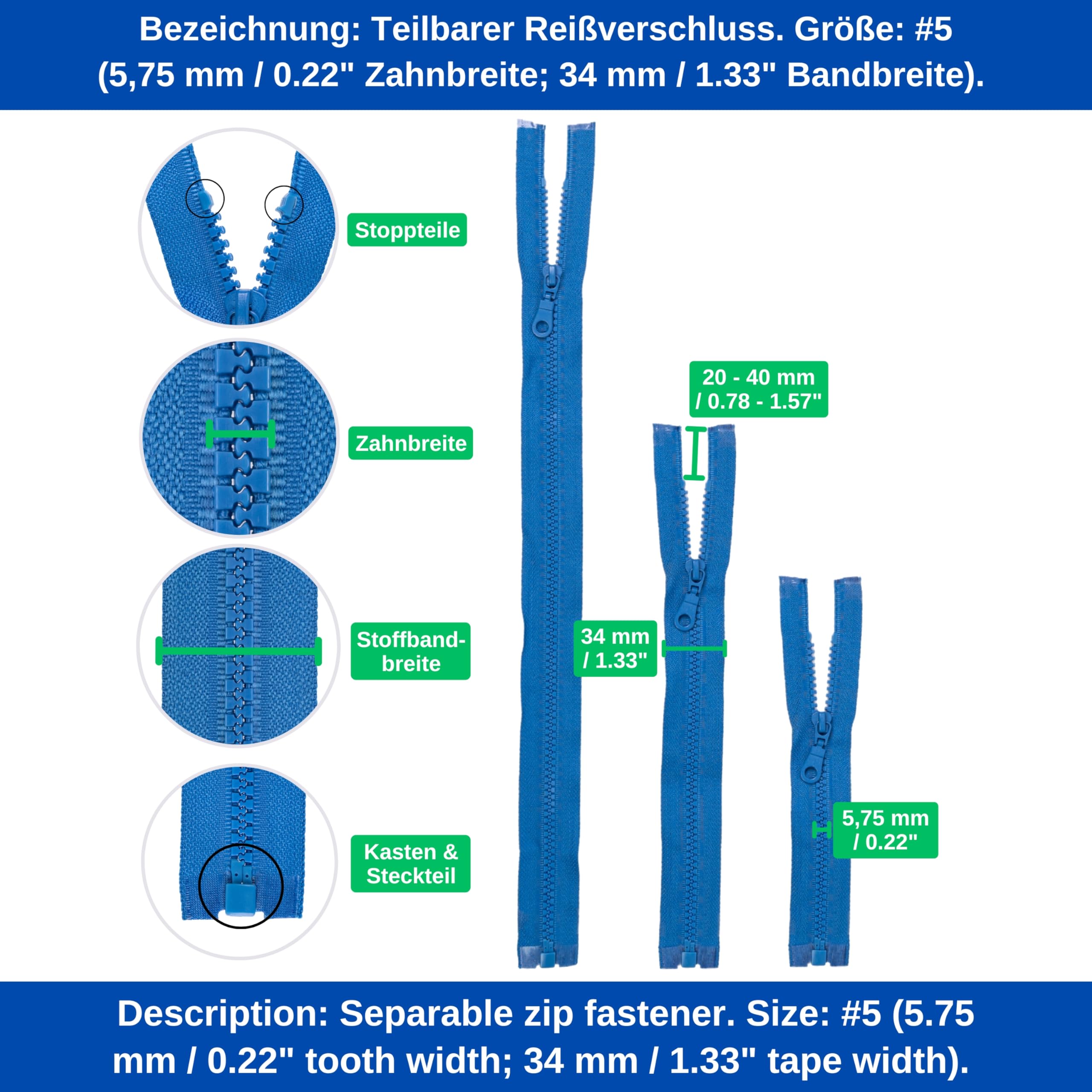 YKK Leichter Nylon-Reißverschluss Mit Offenem Ende - 25 Cm, Babyblau, Für Kleidung & Strickwaren