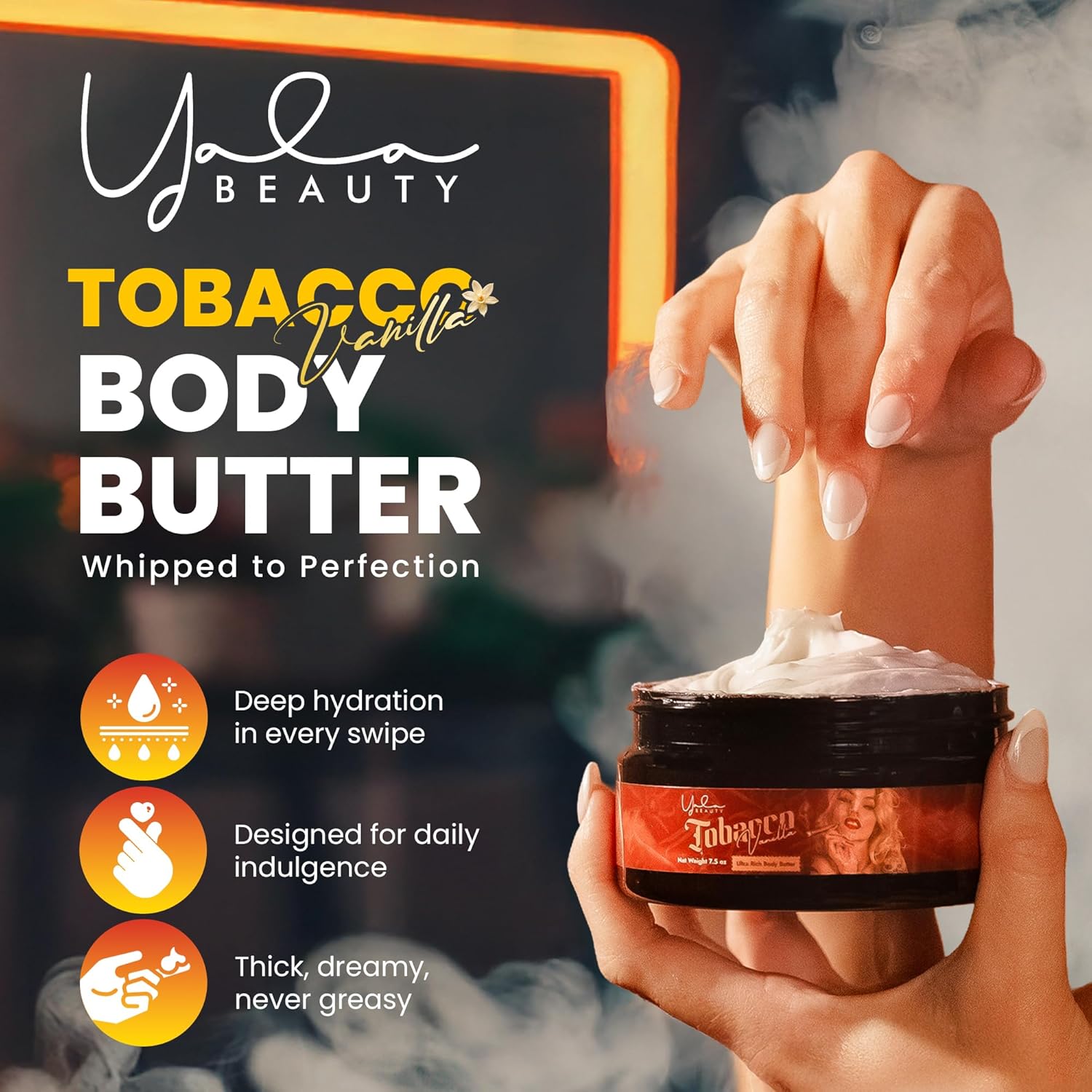 Yala Beauty Tobacco Vanilla Ultra Rich Body Butter – Premium Skin Care Body Moisturizer with Shea Butter for Deep Moisturizing and Nourishing – Ideal for Dry and Sensitive Skin – 8 oz