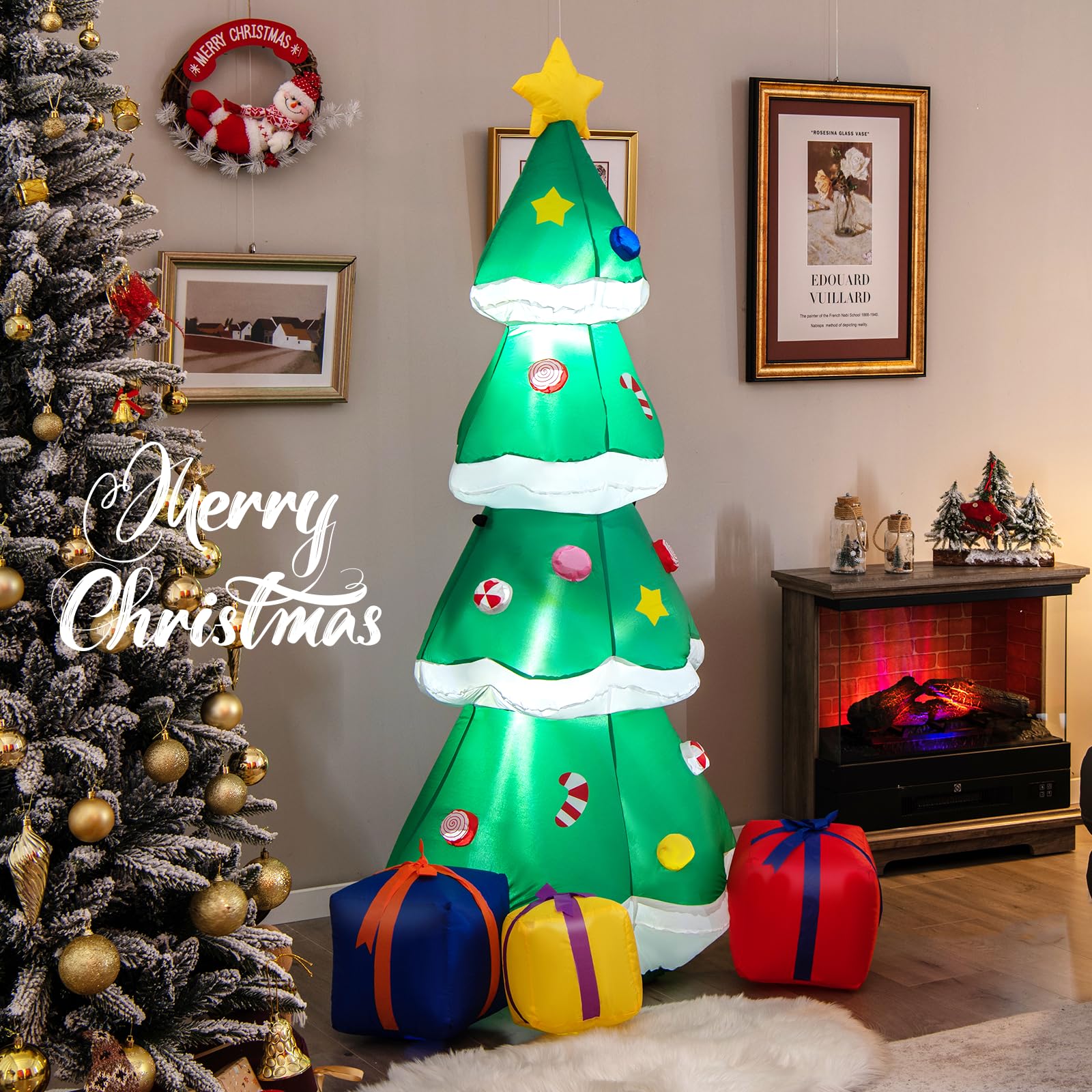SOARS Decoration Noel, Sapin de Noel Gonflable 180 CM, avec Lumière LED et Soufflerie Intégrée, Décoration Noel Auto-Gonflable Résistant aux Intempéries, pour Cour, Jardin, Salon