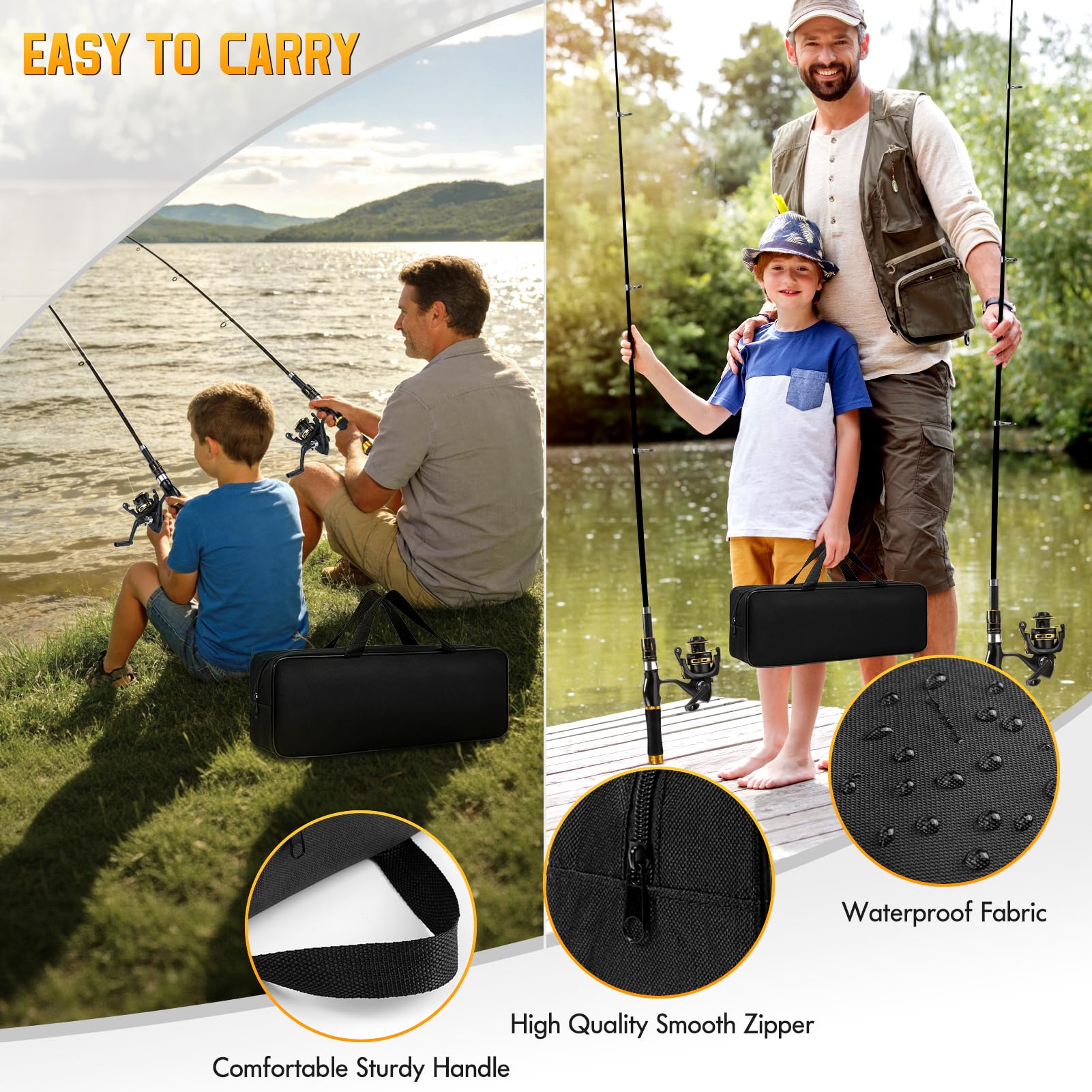 Juego de caña de Pescar, 1.8m Caña de Pescar combinada con Carrete telescópico de Fibra de Carbono con línea/Accesorios de señuelos/Bolsa de Transporte, para Viajes, Agua Salada o Dulce