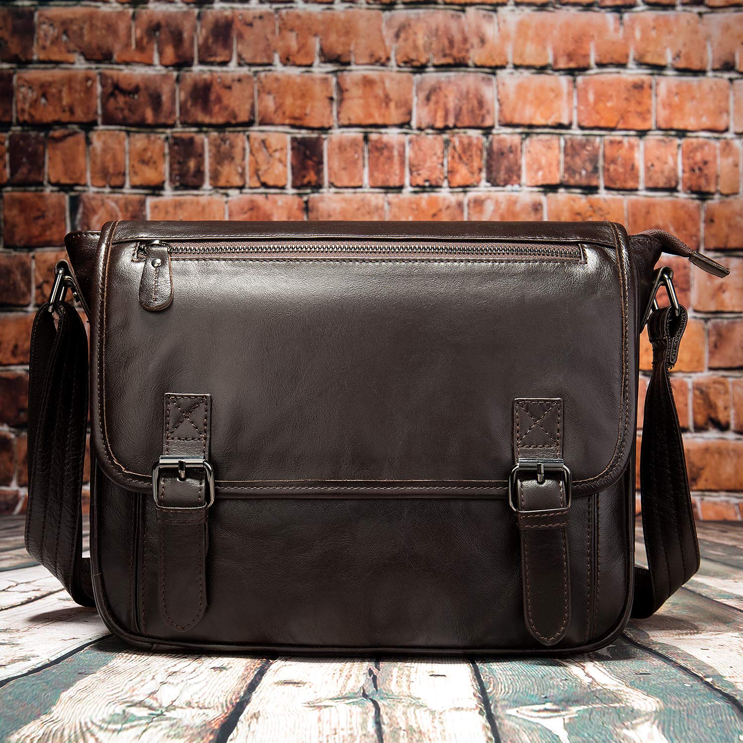 Włoska skóra cielęca wysokiej klasy tornister torba listonoszka przednia klapa torba crossbody ze skórzanym paskiem na ramię, Brązowy, Medium