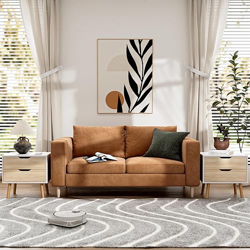 Miniatura 5 de BVIUNTWO Mesita de noche blanca con estación de carga, cómoda de 2 cajones para dormitorio, pequeña cómoda de roble blanco con cajones, mesa