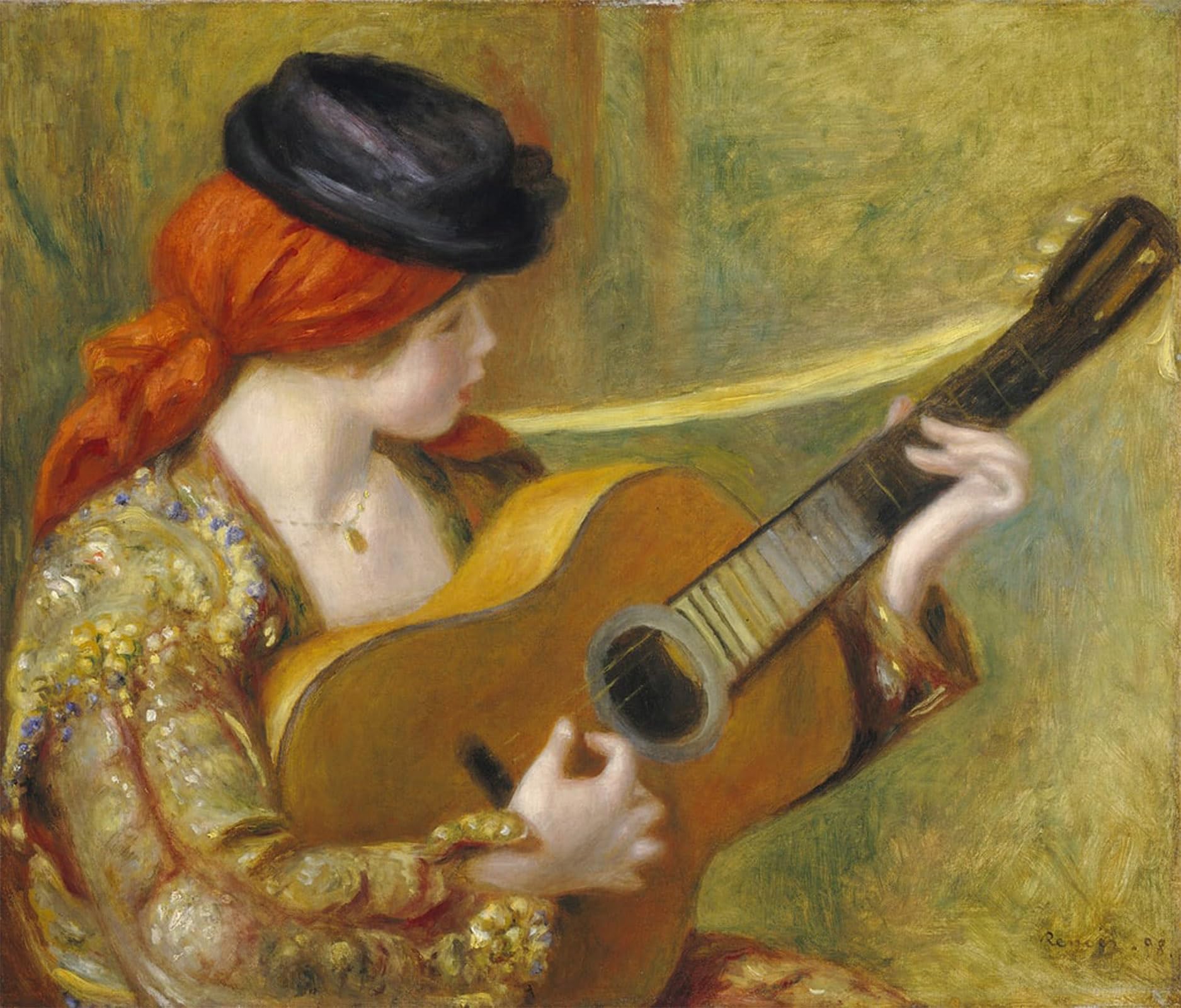 RZHRHJES Vintage Wall Art Picture on Canvas Wall Art Poster Young Spanish Woman with a Guitar by Pierre Auguste Renoir Canvas Poster for Office Decor 60x90cm