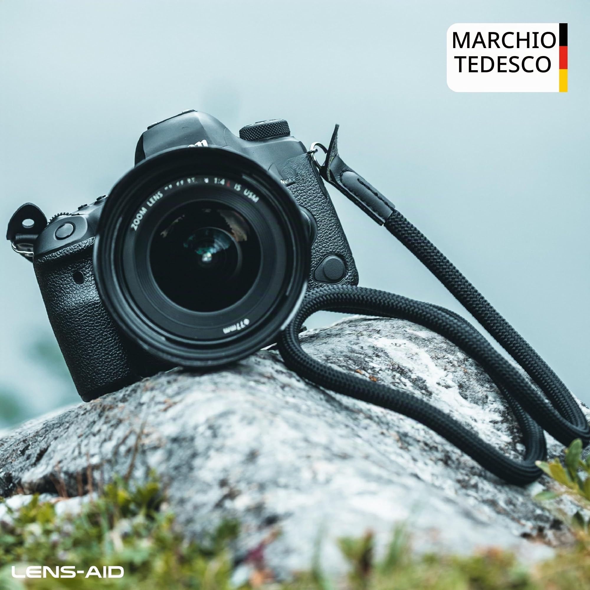 LENS-AID Tracolla per fotocamera effetto corda, 100 cm: come tracolla per il collo per il trasporto di una fotocamera di diversi produttori