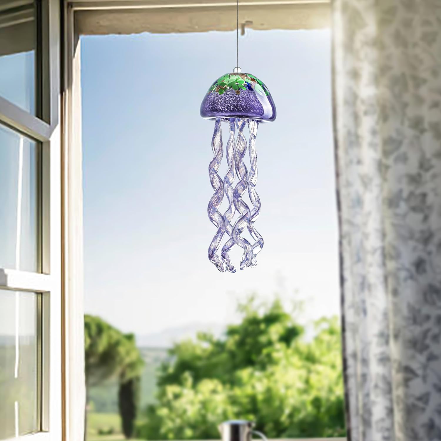 H&D HYALINE & DORA Purple Blown Glass Jellyfish Wind Chime Sea Glass Wind Chimes for Outside Jellyfish Wind Chimes Outdoor Sea Glass Decor for Patio Garden Balcony Porch(14in) - Image 8