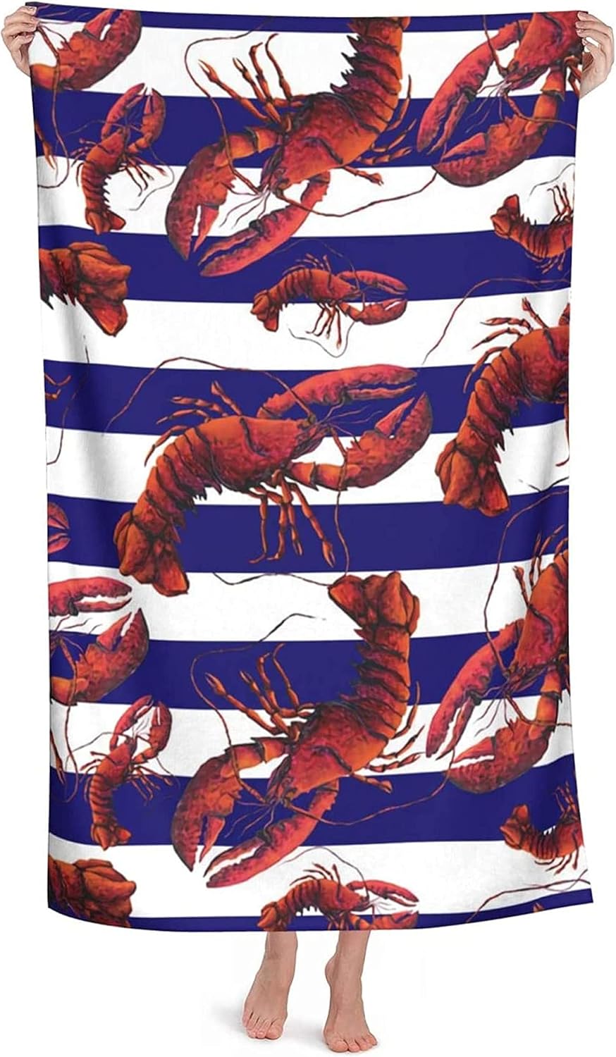 Striped Lobster Beach Towel Quick Drying Absorbent Super Soft Light Bath Towel Tourism Swimming Pool