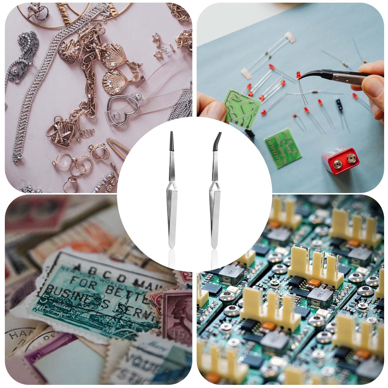 Pinzette per Bricolage, Pinzette Inverse Acciaio Inossidabile Pinzette di Bloccaggio Pinzette Ad Azione Inversa Punte a Punta Dritte e Piegate per Saldatura la Creazione Gioielli Elettronici