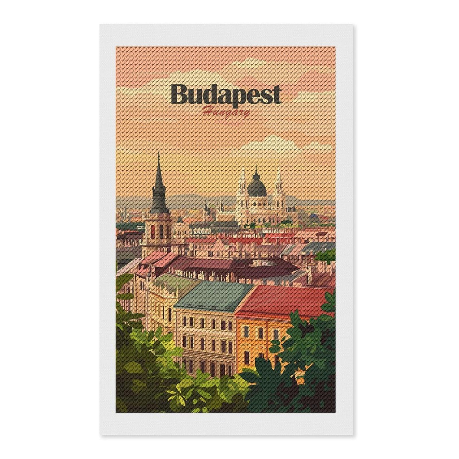 Junmoney Budapest Cityscape(2) Diamond Art Kit 12"x20", Neat Printed Canvas, Finish and Display, Relaxing DIY Hobby, Living Room Decor