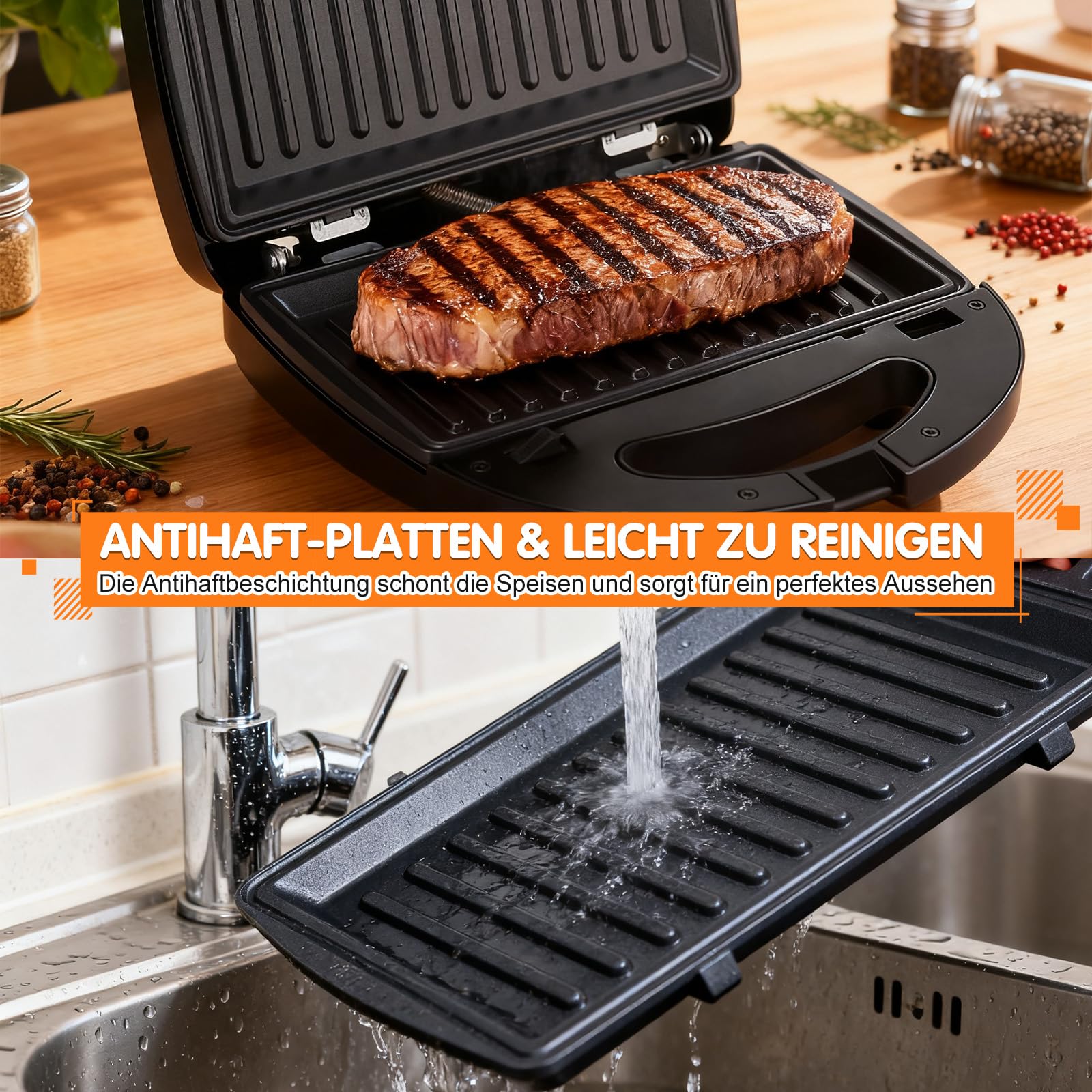 3 IN 1 Frühstücks Sandwichmaker, Elektrisches Waffeleisen | Panini-Grill, Abnehmbare Antihaft-Platten, Für Grillgerichte, Desserts, Waffeln und Sandwiches