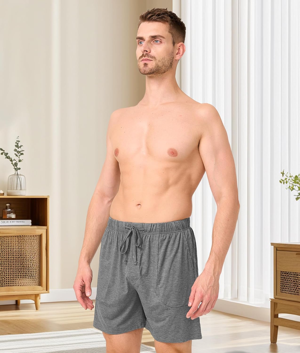 BAMBOO COOL Men's Pajama Pants Cooling Lounge Sleep Short Bottoms Soft Comfy Summer Pj Shorts Sleepwear Pajamas with Pockets - Image 5