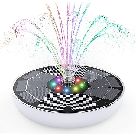 AISITIN 6.5W Solar Fountain Pump Built-in 5000mAh Battery, Solar Powered Water Fountain Pump with LED Lights and 8 Double Layer Sprayer Nozzles, Solar Bird Bath Fountain for Outdoor, Garden