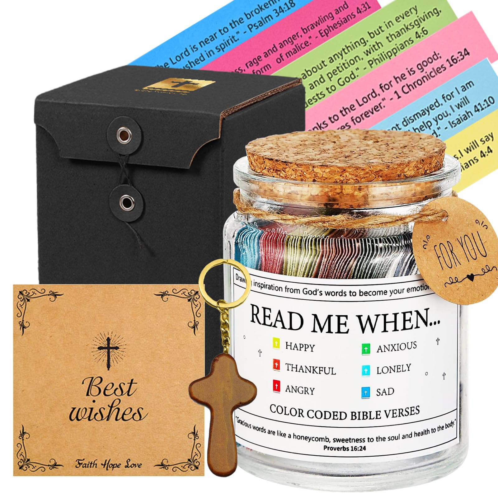 Mother's Day Gift, Bible Verse Jar, Read Me When Bible Verses Jar with 96 Color Coded Bible Verses, Christian Gifts for Women, Men, Mom, Dad, Kids, Birthday Gifts for Women, Bible Study Supplies