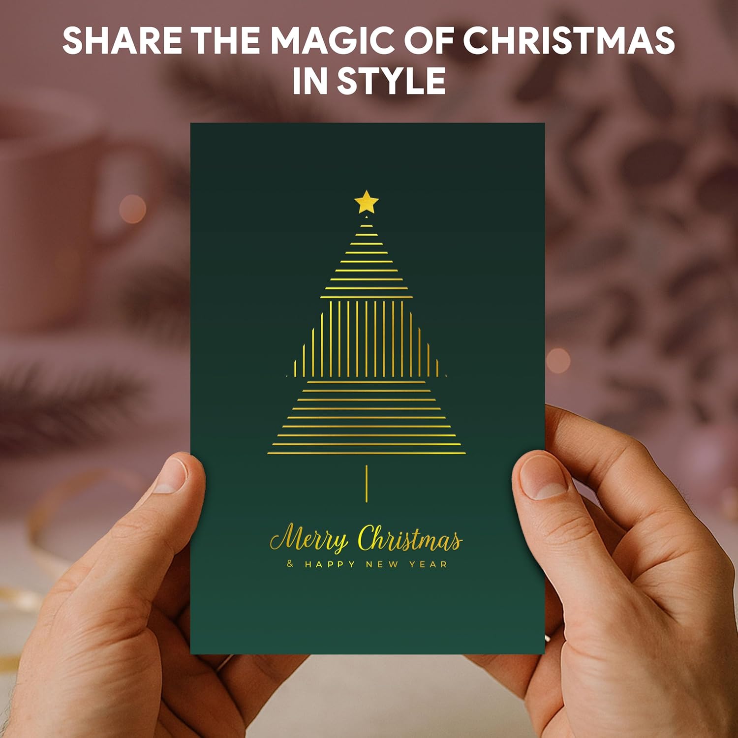 Decorably 24 Pack Gold Foil Embossed 4x6in Minimalist Modern Assorted Christmas Cards with Envelopes & Stickers - 4 Holiday Designs Seasons Greetings for Friends & Family, with Printed Message Inside - Image 9