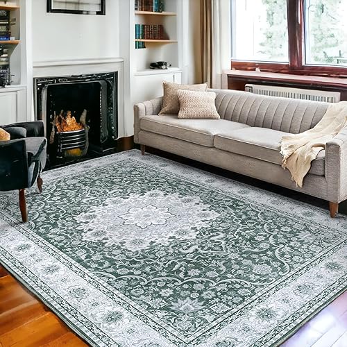 Miniatura 9 de Fashionwu Alfombra bohemia de 9 x 12 pies, diseño de medallón tribal, de pelo bajo, no desprende pelusa, alfombra grande para sala de estar,