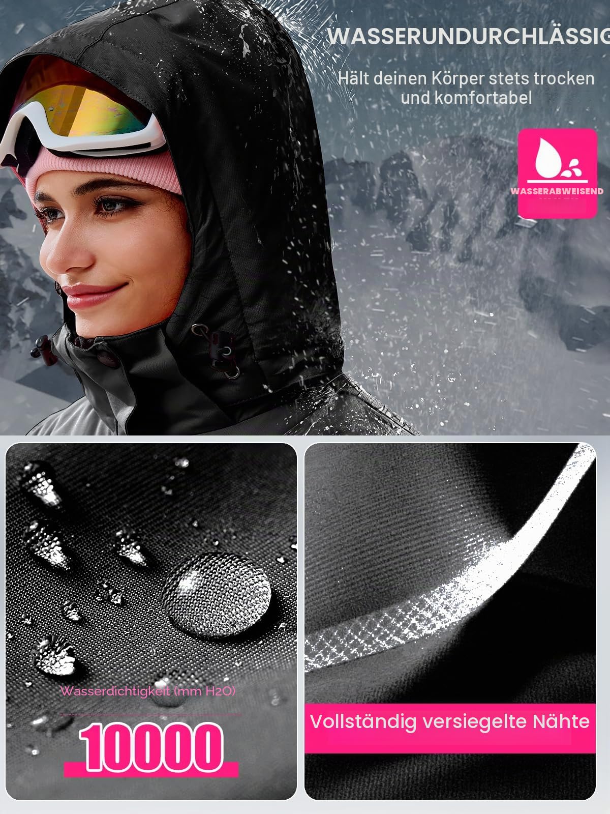 FREE SOLDIER Damen Winterjacke Wasserdicht Atmungsaktiv Warme Fleece Gefütterte Ski Jacke Outdoor Winterregenjacke mit Kapuze und Vollständig Versiegelte Nähte