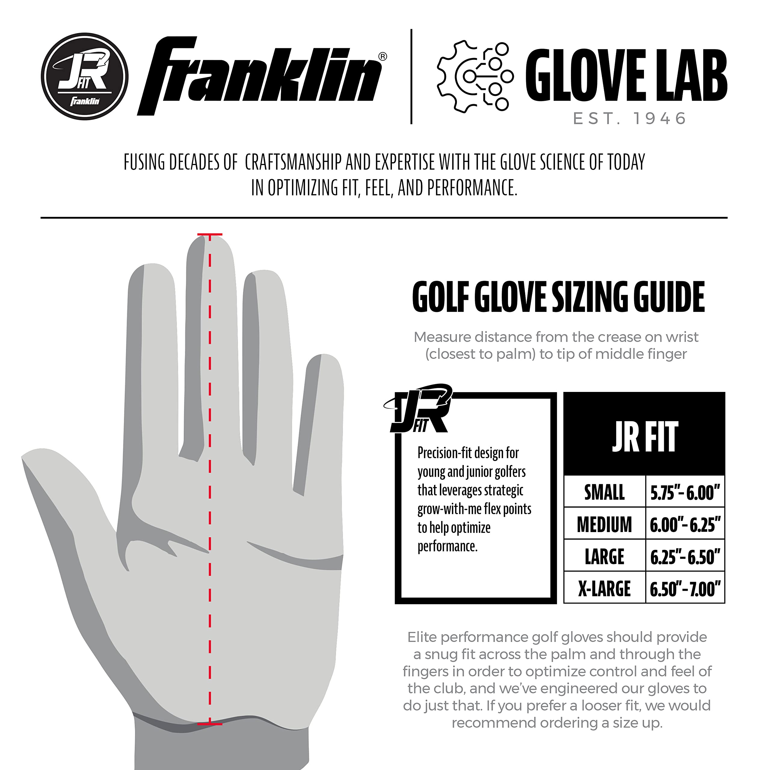 Franklin Sports Golf Glove - Junior Golf Gloves - Premium Leather Golfing Glove - Maximum Grip - White - Left Hand Glove - Youth Large