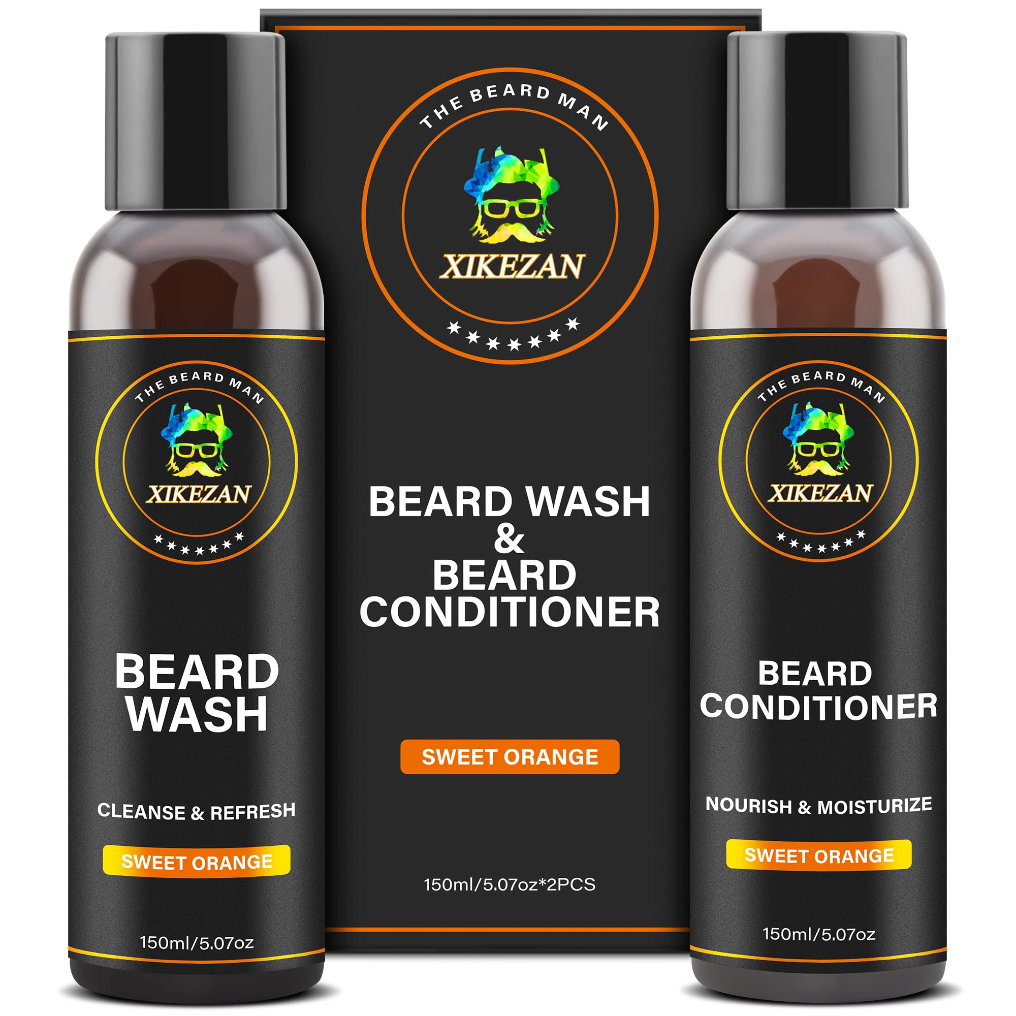 XIKEZAN Beard Wash & Beard Conditioner Natural Softener Set w/Argan & Jojoba Oils Smooths & Strengthens Christmas Stocking Stuffers Father Day Gifts for Men Him Dad Boyfriend Husband