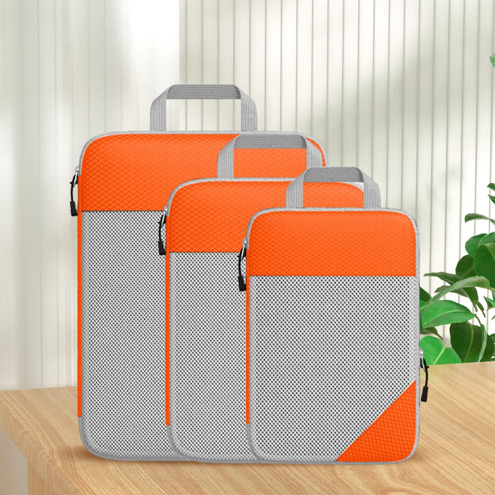 2 set di 3 cubi di compressione per vacanze in famiglia donne uomini viaggi d'affari arancione