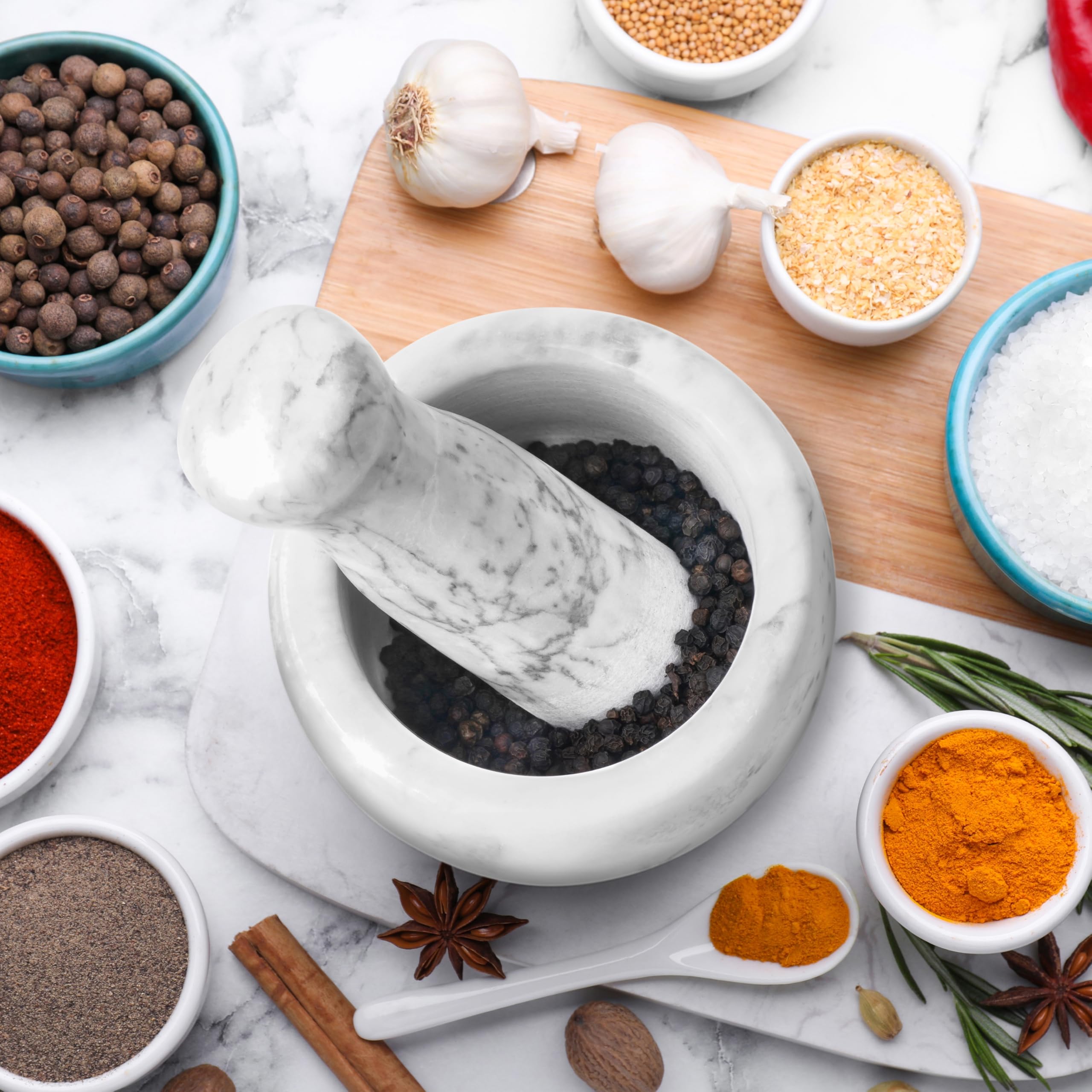 Winter Shore Mortaio E Pestello In Marmo - Set 250ml Con Cucchiaio, Pennello E Tappetino - Foto 2