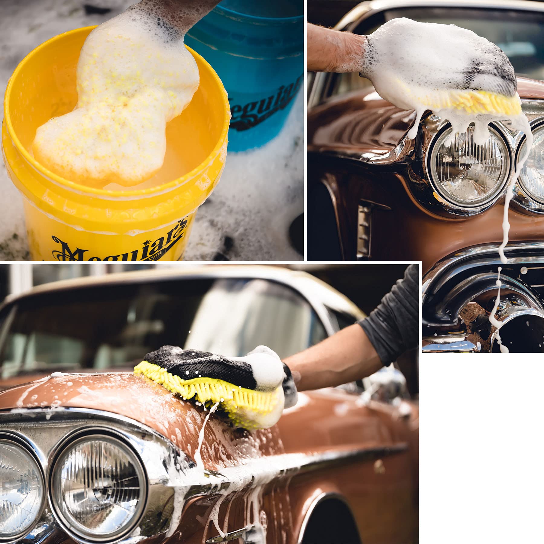 detailmate Auto Wasch Set Waschhandschuh + Microfiber Monkey Trockentuch + Meguiars: Wash & Wax Autoshampoo + Hot Rims Wheel Cleaner + Felgenbürste + 2X Wasch Eimer + Schmutzsieb + Zubehör