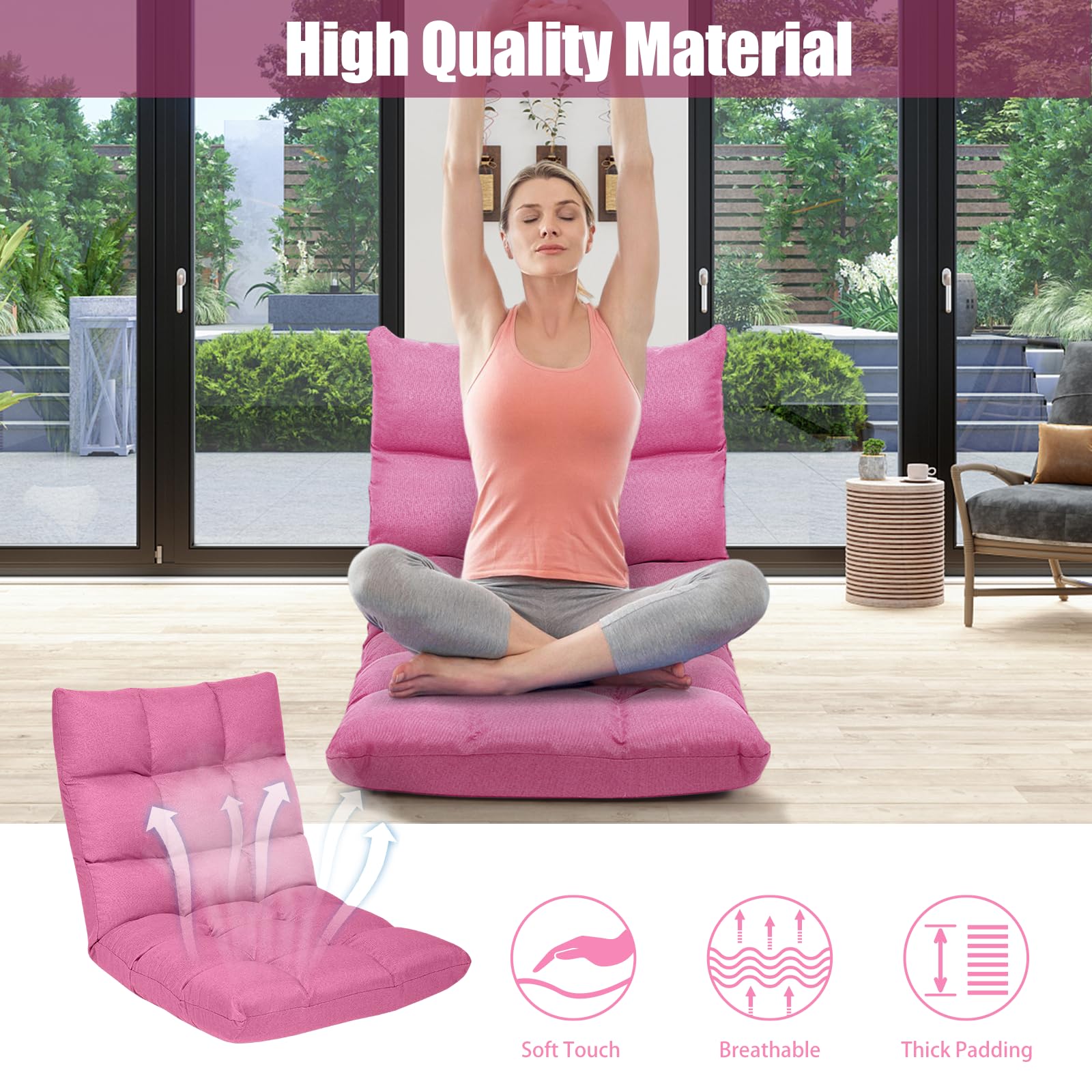Chaise De Sol Pliable LIFEZEAL - 14 Positions, Rembourrage Épais, Dossier Grand, Polaire Corail - 4