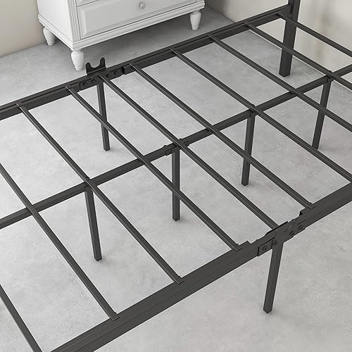 Miniatura 7 de FULife Base de cama con plataforma de toldo de metal, base de colchón con soporte de listones de acero, en forma de X, cabecero y estribo, fácil