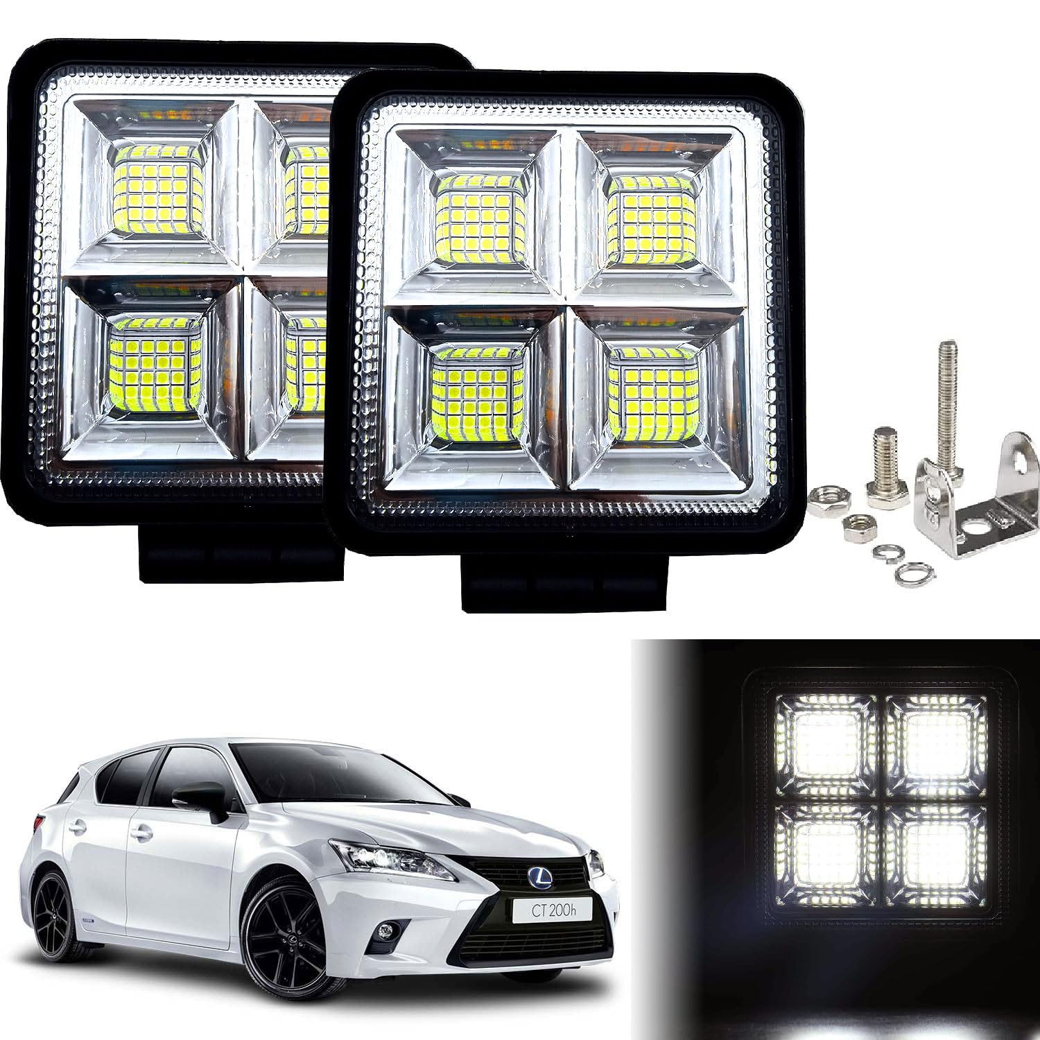 Auto Pearl 192W 64 LED Fog Light Super Bright With Mounting Brackets Powerful Lighting Range Fit For Car & Motorcycle compatible with Lexus CT (White, Pack of 2)