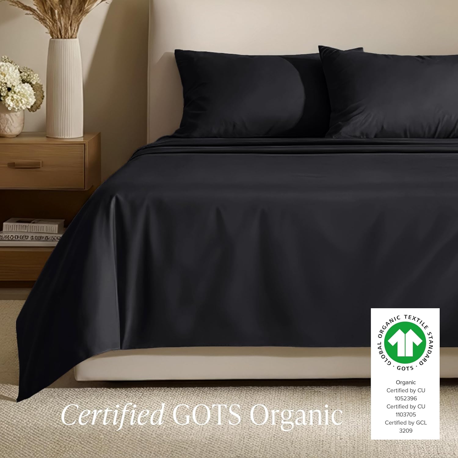 Bare Home 100% Organic Cotton King Sheet Set - 400 Thread Count - Smooth Sateen Weave - Breathable & Cooling - Hotel Luxury Set - Deep Pocket Bed Sheets (King, Black)