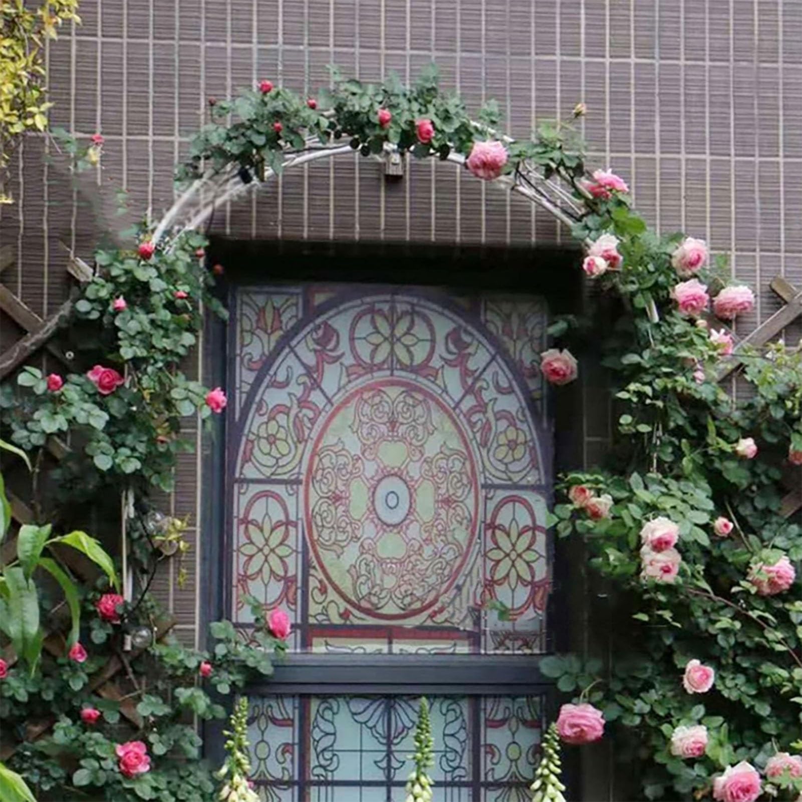 Arco da giardino in metallo, supporto rustico per rampicanti per rose, viti ed edera, decorazione da giardino per finestre, porte e balconi, ERQ668