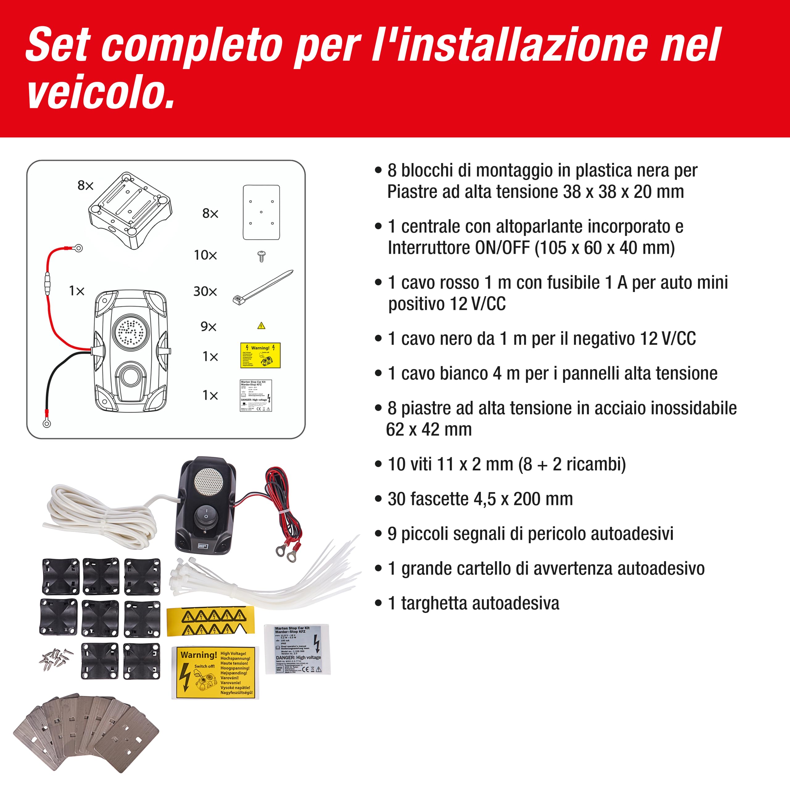 SWISSINNO Repellente Indoor Martore, Ultrasuoni Auto alta tensione 12V Batteria Auto - Martora Repellente per proteggere Dalle Martore nel Vano Motore, Protezione Immediata e a Lungo Termine