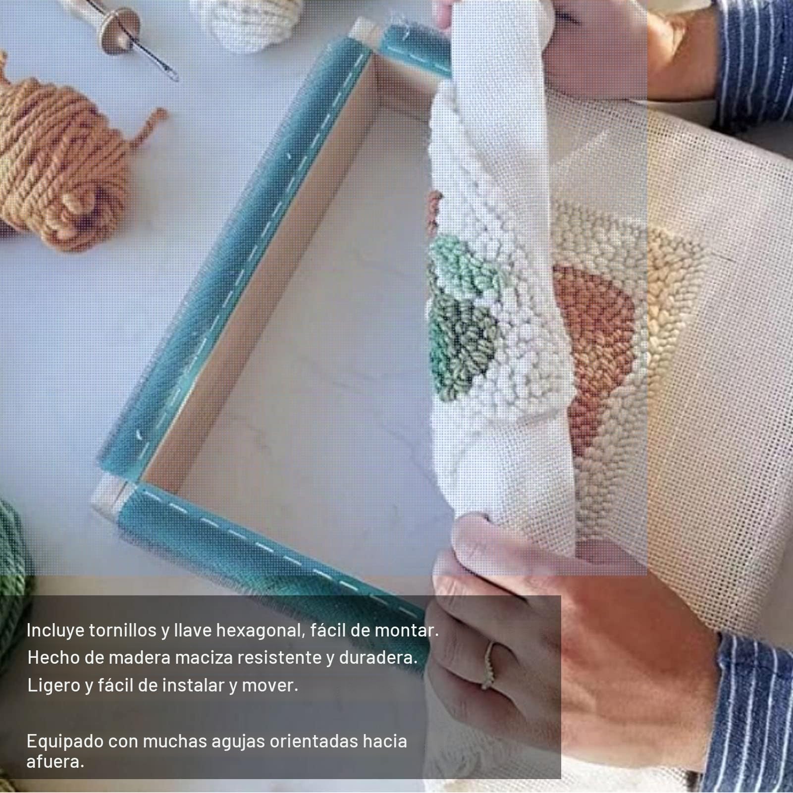 Marco de Aguja de Perforación, Fácil Montaje, Madera Maciza, 4 Lados, 15, 7 Pulgadas de Ancho, Forma Cuadrada, Agujas hacia Afuera, Marco de Tira de Bordado Resistente para Mechones